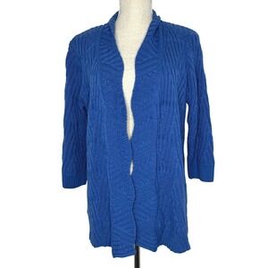 St. John wool/nylon blue scalloped front open‎ cardigan Small